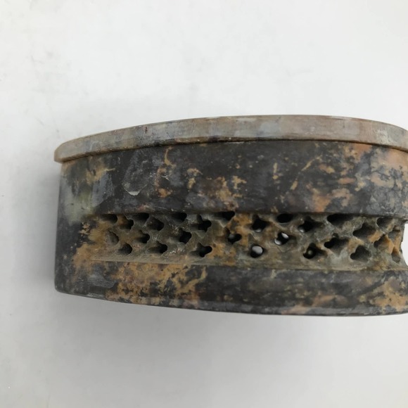 Vintage Carved Stone Heart Trinket Box Inlaid Floral Pattern "2 1/2"x 3" India - Picture 5 of 11